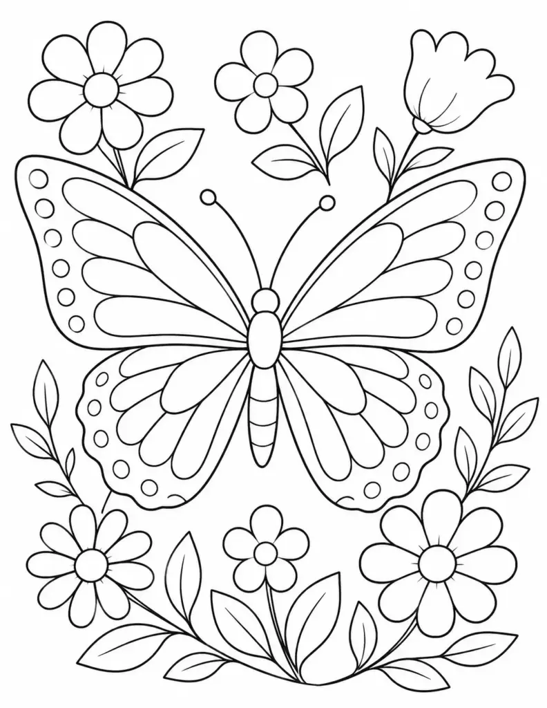 Butterfly with Flowers and Leaves