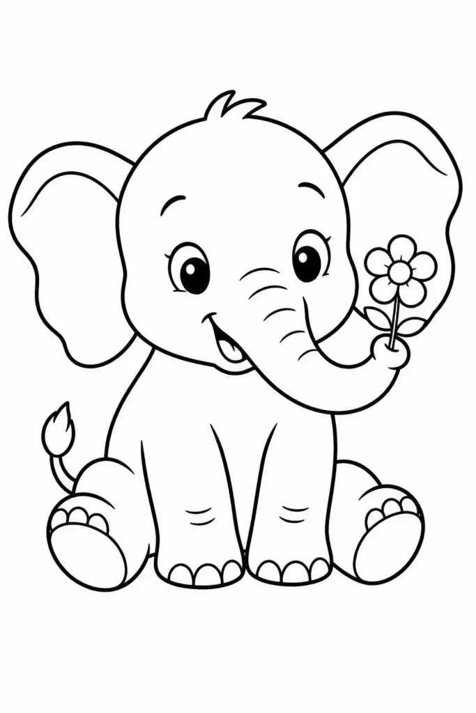 Baby Elephant With a Flower