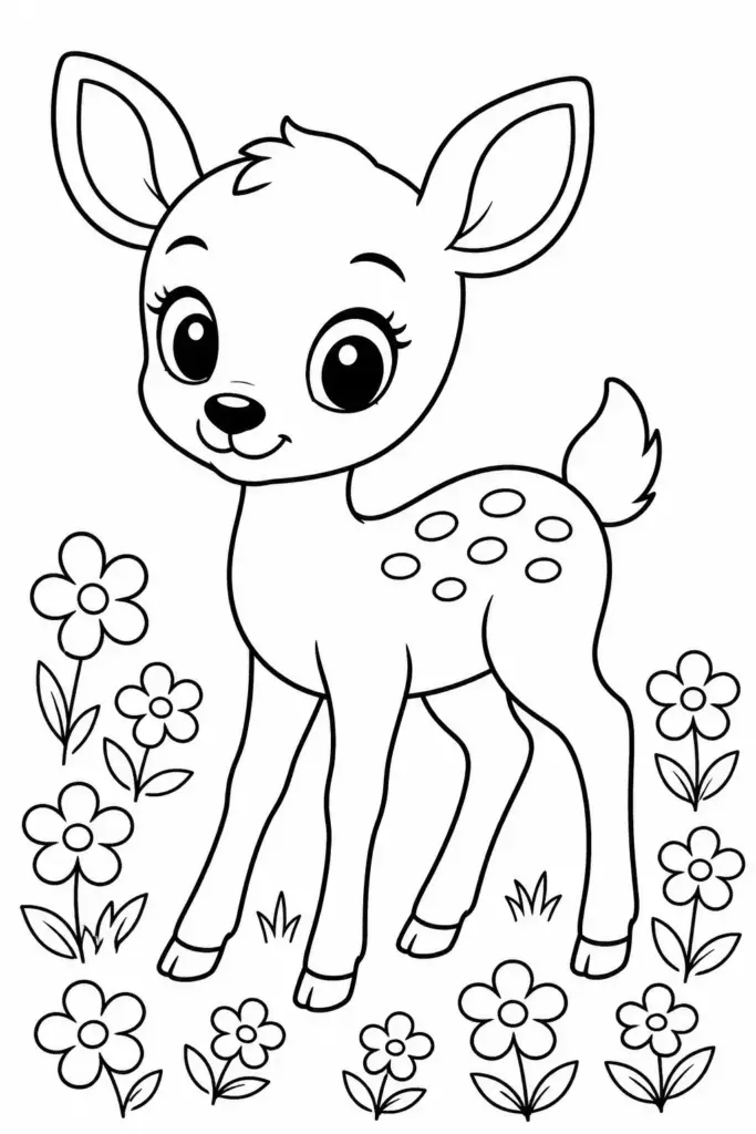 Baby Deer Among Flowers