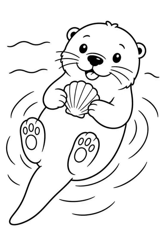 Otter Floating With a Shell