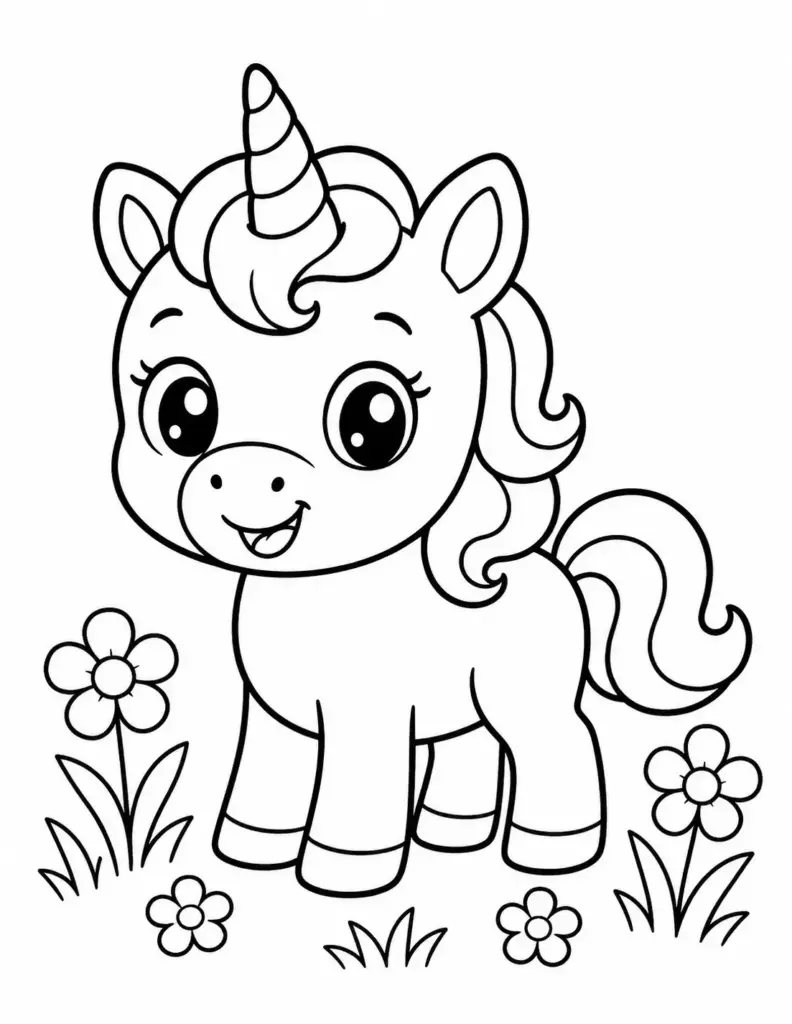 Baby Unicorn in a Flower Field