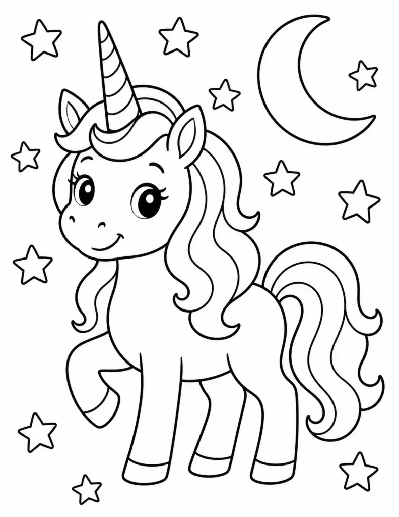 Unicorn with Stars and Moon