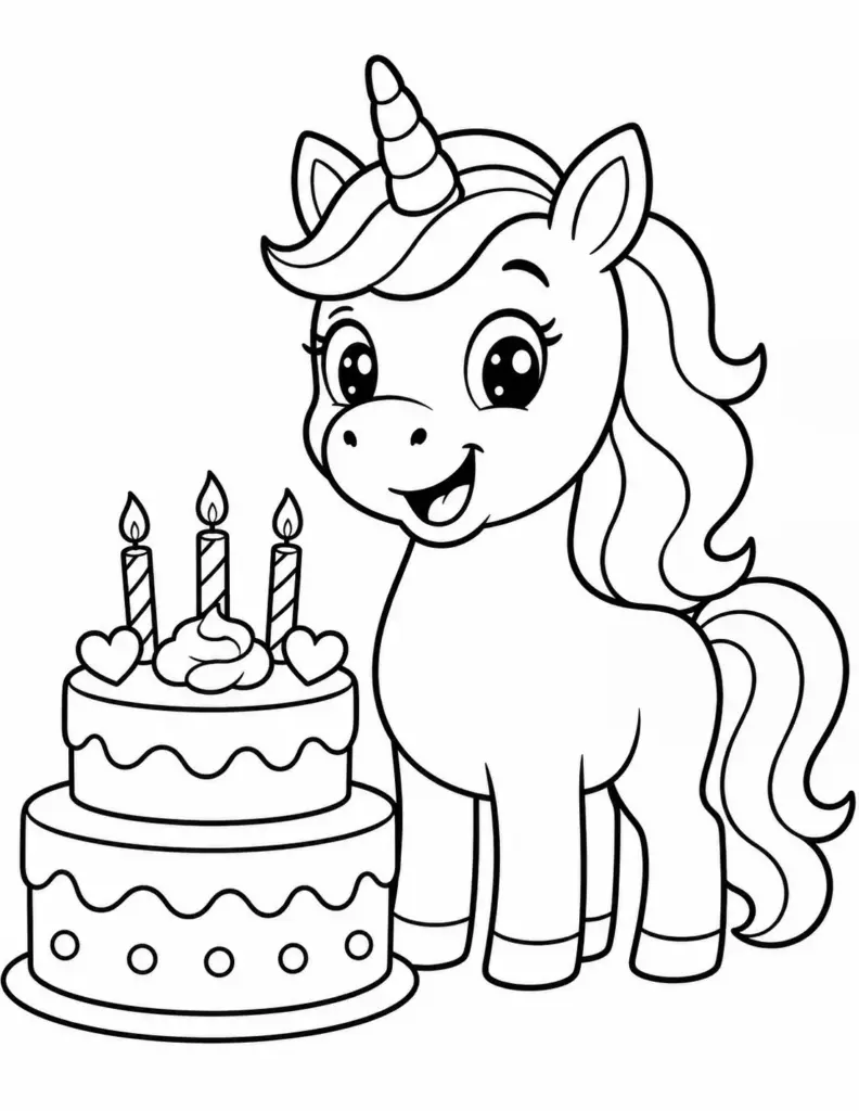 Unicorn with a Birthday Cake