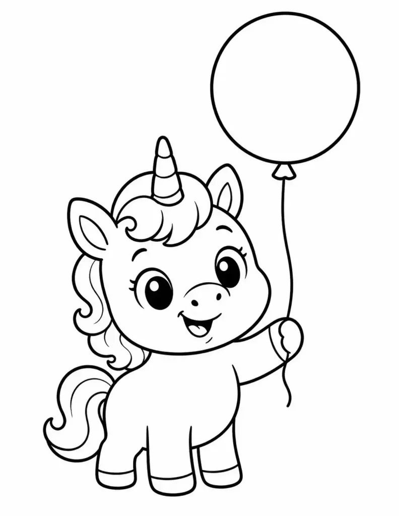 Baby Unicorn with a Balloon