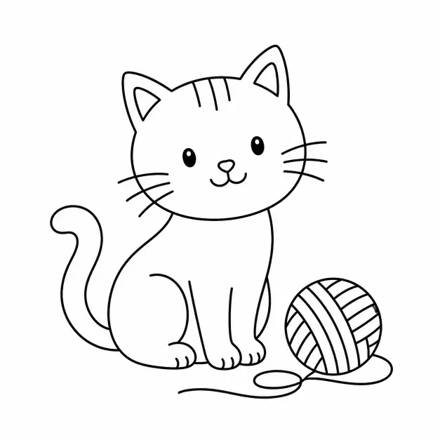 Cat With a Ball of Yarn