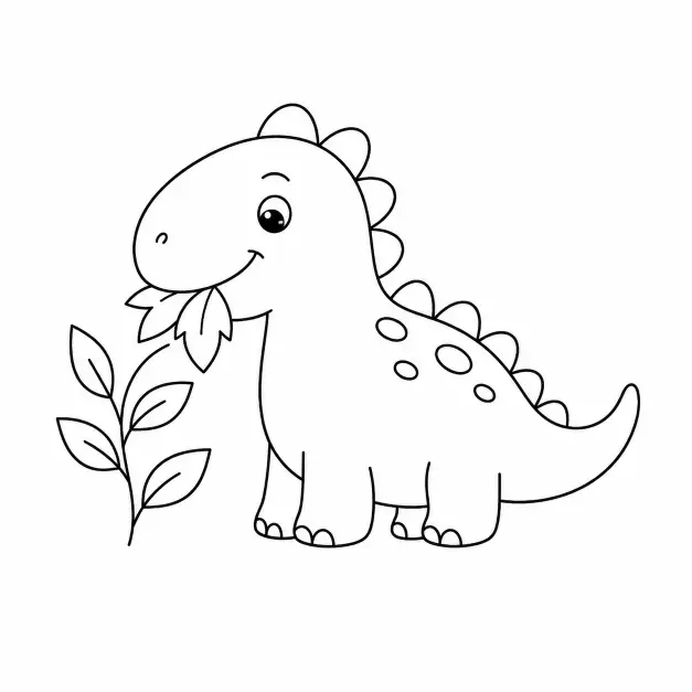Happy Dinosaur Eating Leaves