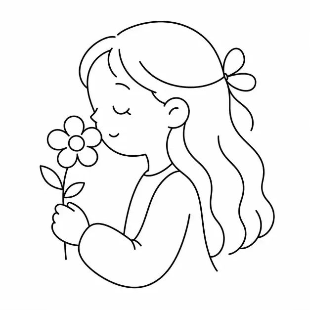 Girl Smelling a Flower